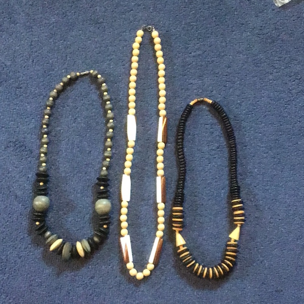 3 very pretty wooden bead necklaces